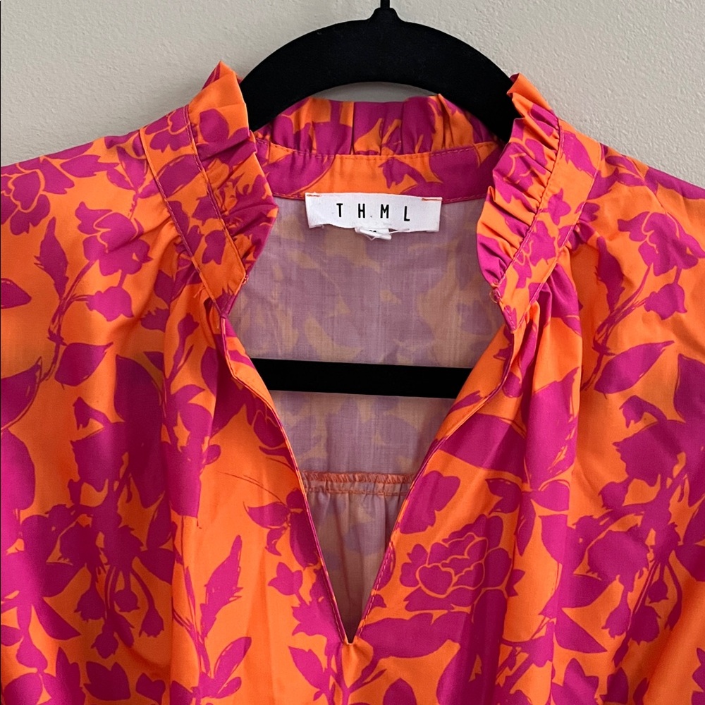 THML Living The Dream Orange & Pink Floral Mini Dress size medium - Picture 5 of 16